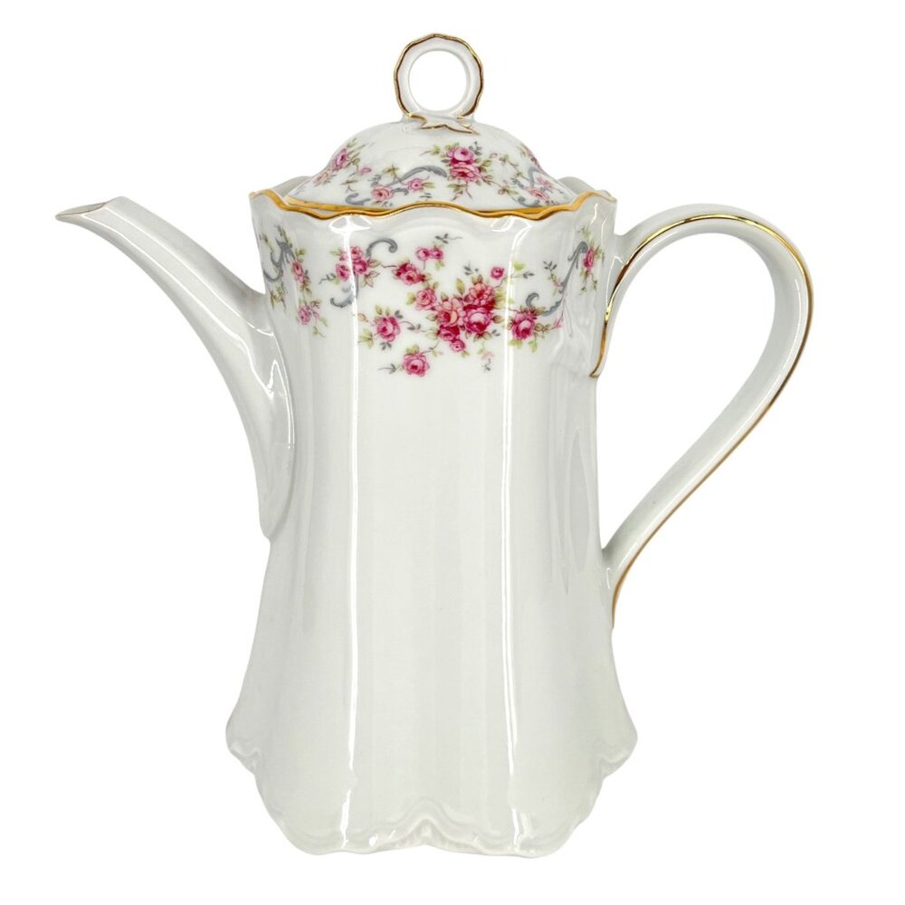 Hutschenreuther RICHELIEU Floral Coffee Pot Lid Gold Trim Pink Bavaria Germany